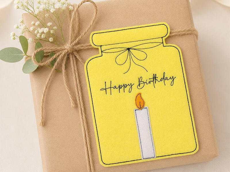 Vase mit Kerze Happy Birthday Wunscherfüller - ITH-Stickdatei